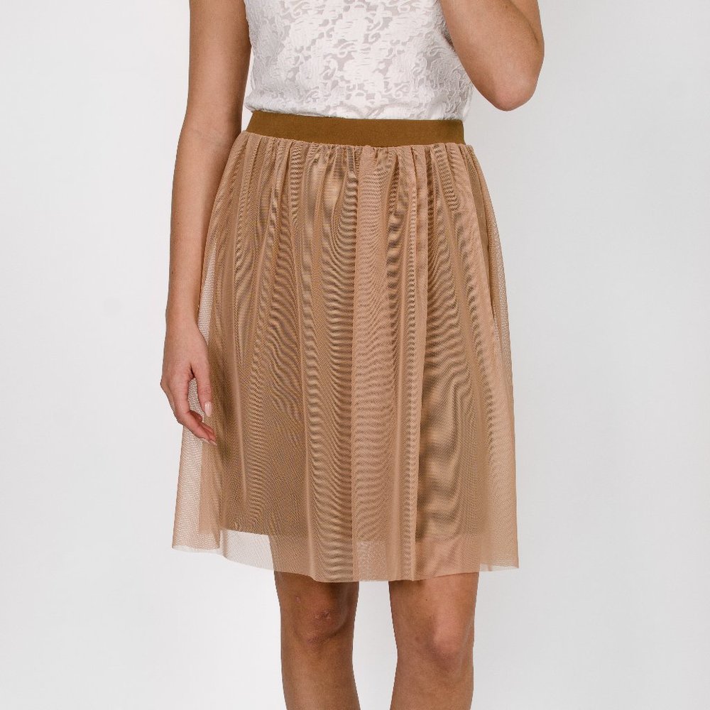 Brown skirt ,mesh fabric and elastic waistband